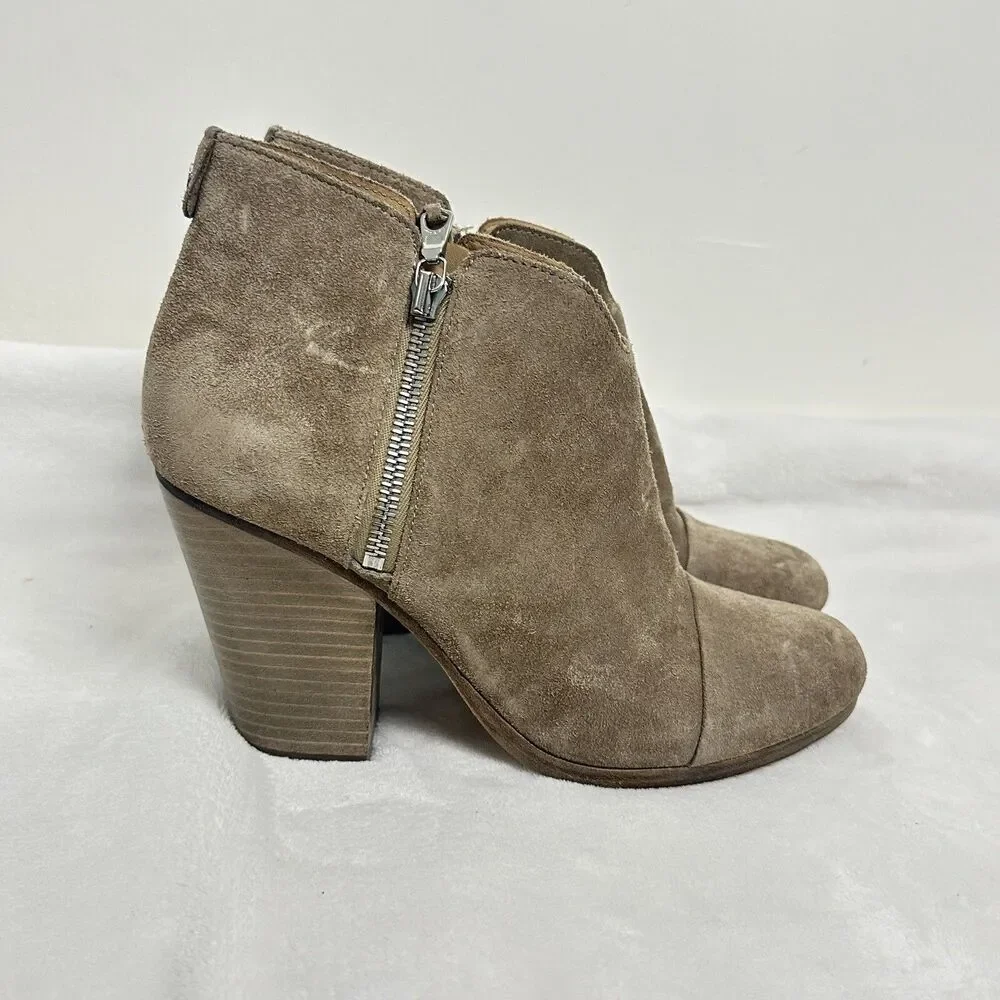 Rag & Bone Margot Ankle Booties Women 8.5 Taupe Suede Block Heel Quiet Luxury